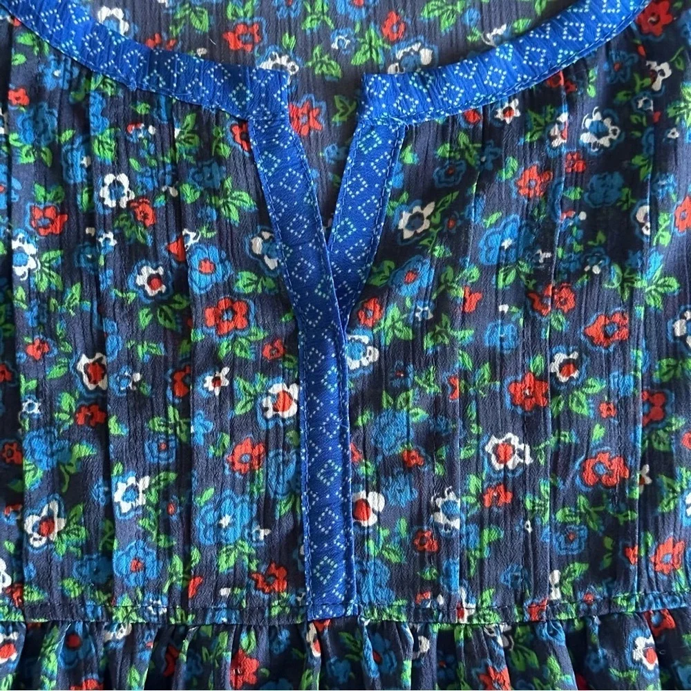 Hollister Womens S Blue Ditsy Floral  Pleated Sheer Chiffon Top Boho Cottage - Picture 5 of 16